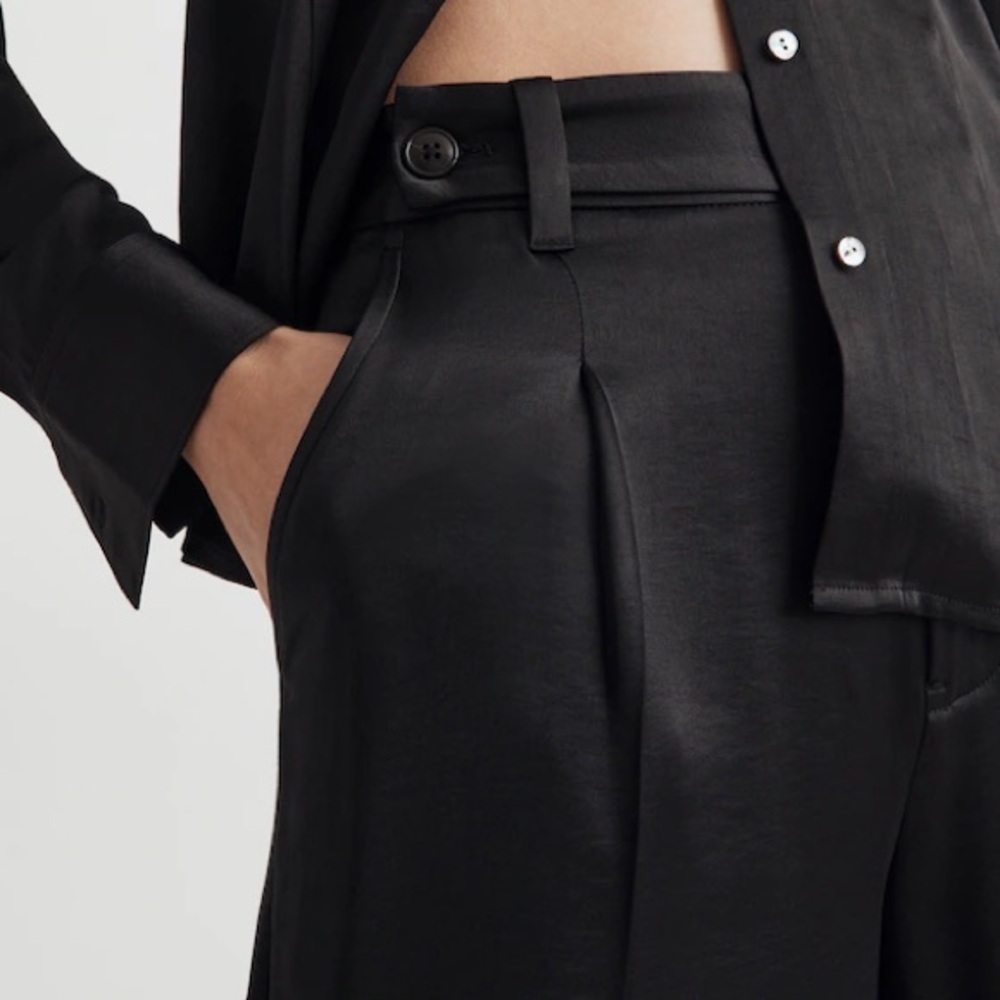 NEW Madewell The Harlow Wide Leg Pant in Satin Size 00 True Black $108 Sold Out - Picture 13 of 14